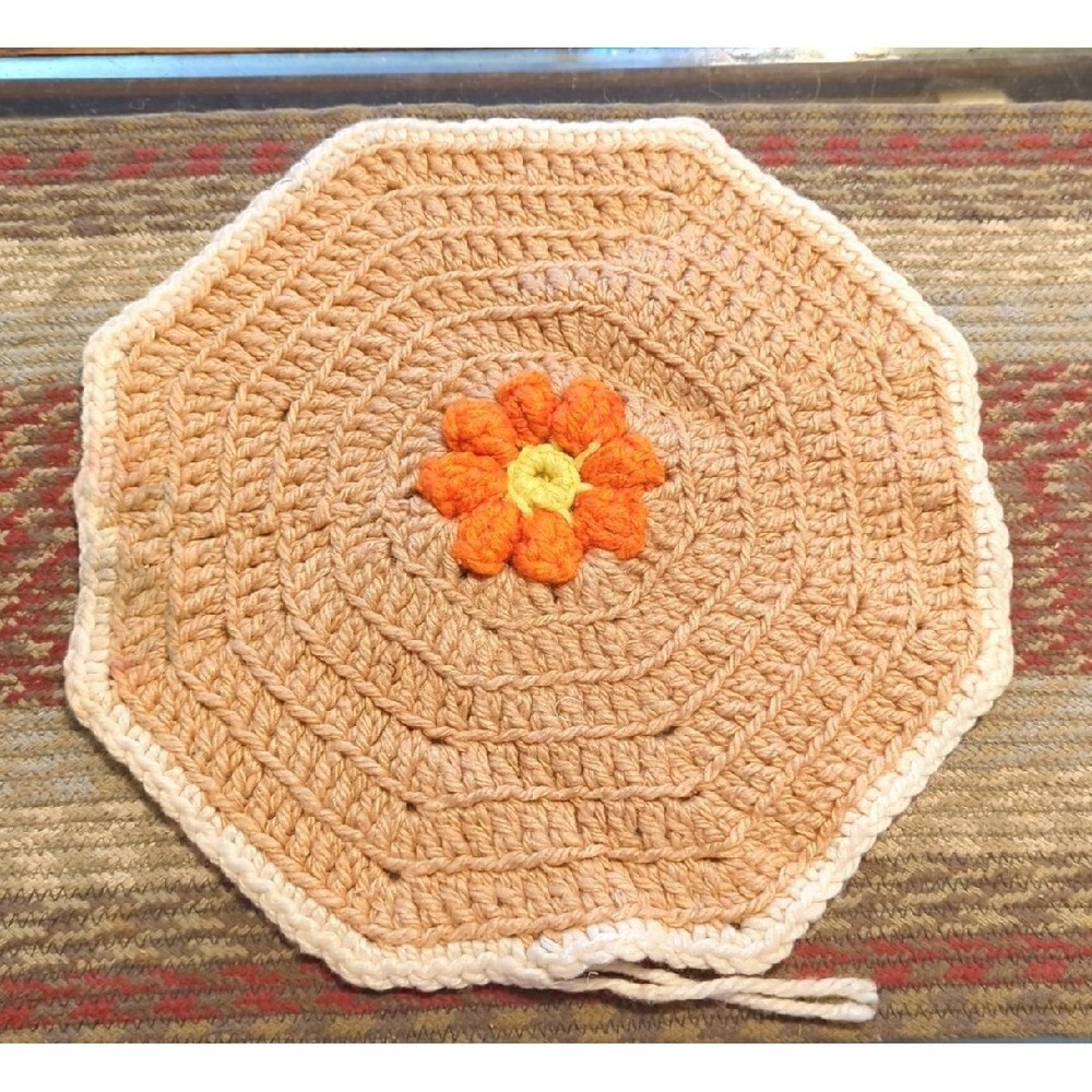 Vintage Crochet Tabletop Colorful Counter Doile Trivet Handmade By Granny